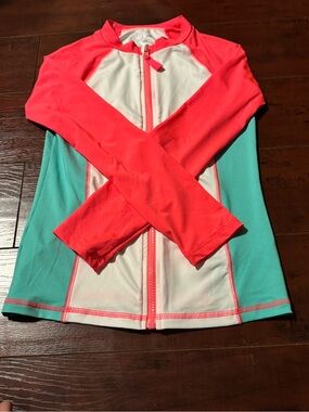Cat & Jack Coral, White Zip-Front Girls' Rash Guard